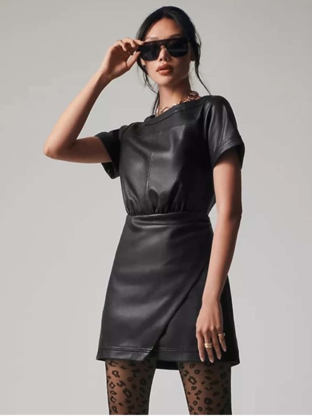 Anthropologie Black Faux Leather Mini Dress - Picture 2 of 16